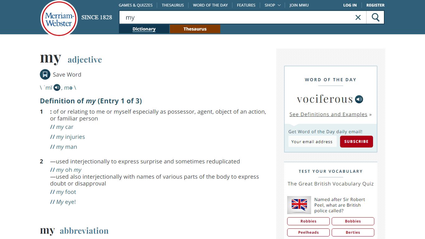 My Definition & Meaning - Merriam-Webster